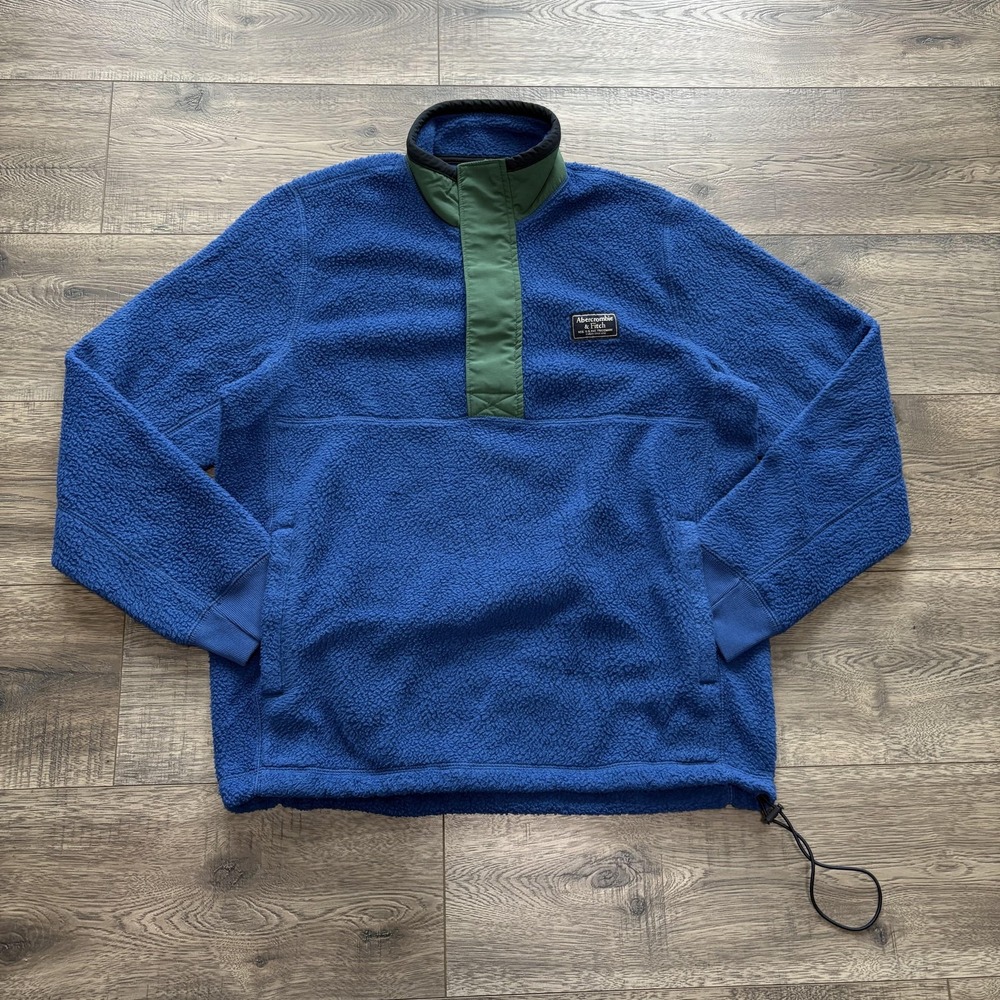 Abercrombie‎ & Fitch Jacket Mens Medium Blue Sherpa Fleece 1/4 Zip Pullover